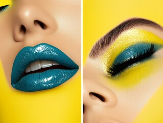 Wall Mural - Beauty portrait with neon eyeshadow and glossy lips