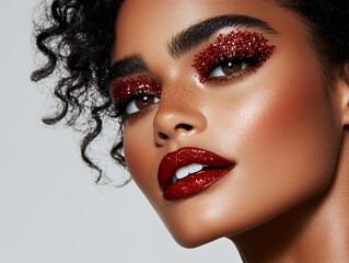 Wall Mural - Beauty portrait with red glitter eyeshadow