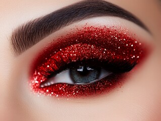 Wall Mural - Beauty portrait with red glitter eyeshadow