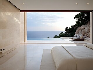 Wall Mural - Bedroom overlooking ocean with modern furniture