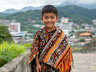 Wall Mural - Boy in Taiwanese traditional aboriginal dress with colorful details
