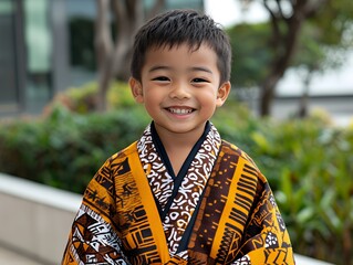 Wall Mural - Boy in Taiwanese traditional aboriginal dress with colorful details