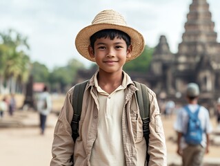 Wall Mural - Boy in traditional Cambodian sampot standing confidently