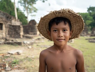 Wall Mural - Boy in traditional Cambodian sampot standing confidently