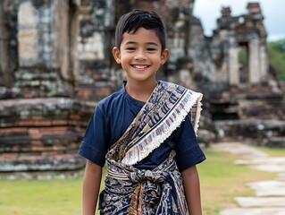 Wall Mural - Boy in traditional Cambodian sampot standing confidently
