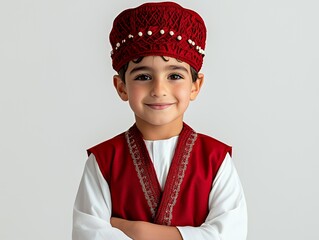 Wall Mural - Boy in traditional Turkish fez and vest with cultural patterns