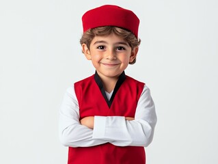 Wall Mural - Boy in traditional Turkish fez and vest with cultural patterns