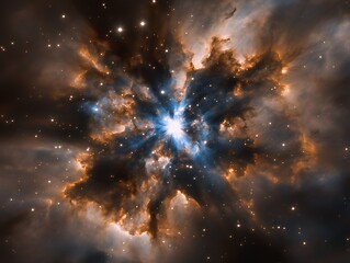 Wall Mural - Bright blue-white star surrounded by nebula gases