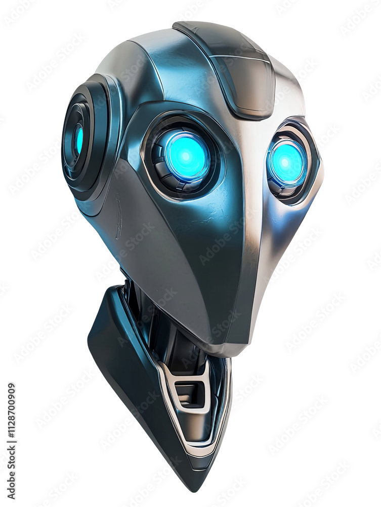 Robot head with glowing blue eyes artificial intelligence cyborg ...
