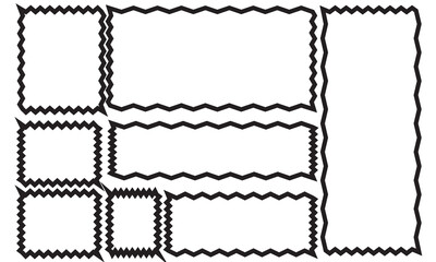 Aufkleber - Zig zag wavy edge rectangle frame or border shapes set. jagged geometric rectangular. Abstract elements for promo material, web template, stickers, or social media design.  Vector illustration. EPS 10