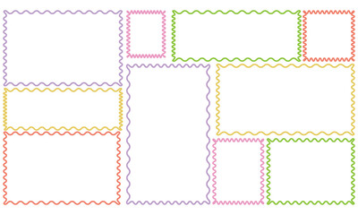 Aufkleber - Zig zag wavy edge rectangle frame or border shapes set. jagged geometric rectangular. Abstract elements for promo material, web template, stickers, or social media design.  Vector illustration. EPS 10