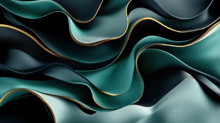 Poster - Abstract Teal and Gold Waves: Elegant Swirling Design with Luxurious Texture and Refined Color Palette