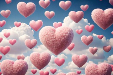 Poster - A banner for Valentine's Day. Abstract background. Beautiful delicate pink hearts in the clouds.