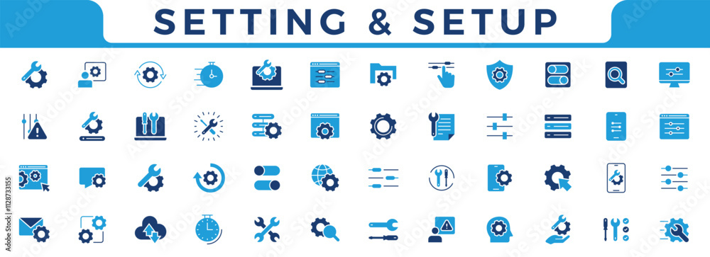 Setup and setting icon set. Outline icon collection.Operation, gear ...
