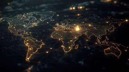 Poster - Abstract business background featuring a world map with glowing connecting lines and data points, symbolizing global networks.