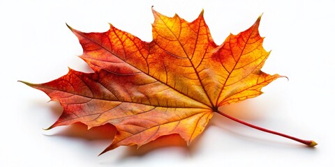 Wall Mural - Captivating Low Light Photography of a Vibrant Autumn Maple Leaf Showcasing Rich Red and Orange Hues Against a White Isolated Background for Seasonal Aesthetic and Nature Lovers