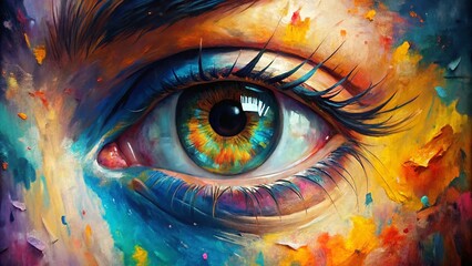 Poster - Captivating Macro Photography of Impressionist Eye Art Showcasing Vivid Colors and Textures for Artistic Exploration and Visual Inspiration in Contemporary Art Collections