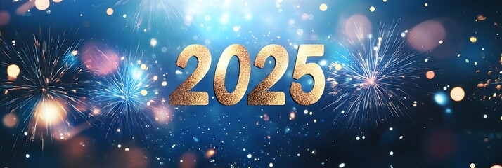 Wall Mural - Magical New Year 2025 Celebration with Fireworks and Festive Lights