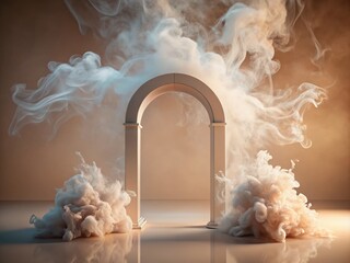 Poster - Captivating Minimalist Photography of a Surreal Smoke Archway, Evoking Dreamlike Atmosphere and Ethereal Beauty in the Realm of Abstract Art