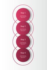 Wall Mural - Step by step pink vertical infographic template with 4 steps, options, parts or processes.