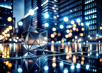 Poster - Captivating Night Photography of Monotone Minimalist Geometry in Motion Design Animation, Showcasing Dynamic Shapes and Harmonious Patterns in a Darkened Urban Environment