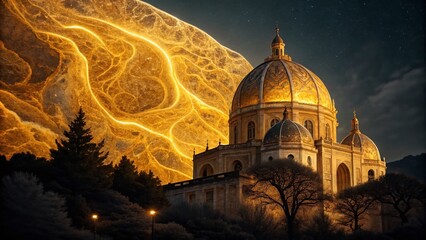 Poster - Captivating Night Photography of Yellow Gold Gradient Organic Textures with Overlapping Marble Effects for Generative AI Artistry and Creative Inspiration