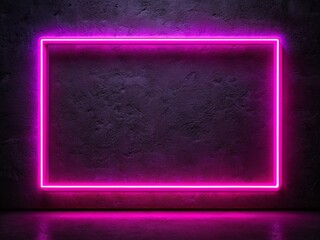 Poster - Captivating Panoramic View of a Pink Neon Frame Glowing Against a Dark Background, Perfect for Modern Decor and Digital Art Projects