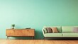 © atipong - Green mint wall with sofa and sideboard on wood floor-interior