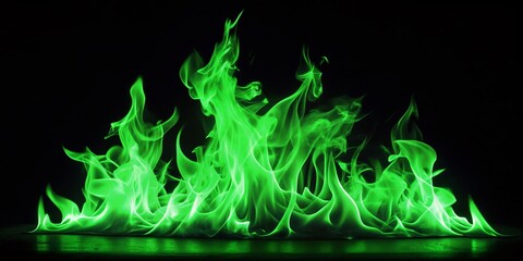Poster - Captivating Silhouette of a Light Green Flame Against a Black Background with Ample Copy Space for Creative Designs and Visual Effects