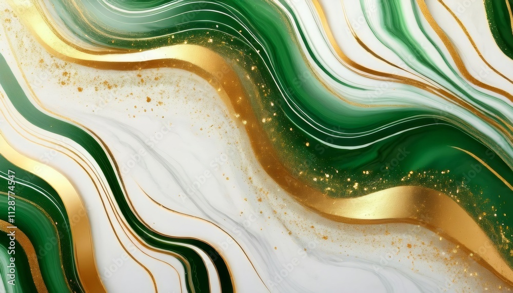 Exquisite green and white marble texture with graceful gold veins and ...