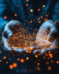 Leinwandbilder - A businessman engaging with global internet connections for business, digital marketing, and finance, using technology and big data to enhance online banking services