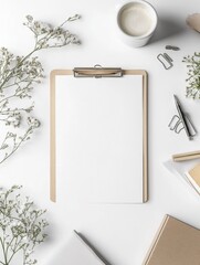 Poster - Minimalist Human Rights Day Mockup with Clipboard on Neutral Desk | Versatile Design for Human Rights Day, Earth Day, Thanksgiving