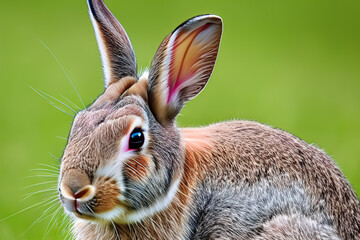 Wall Mural - White rabbit with red ears and long tail. Close up of rabbit. Close up of a rabbit with a face colored. Close up of a rabbit with lifestyle a colored face.