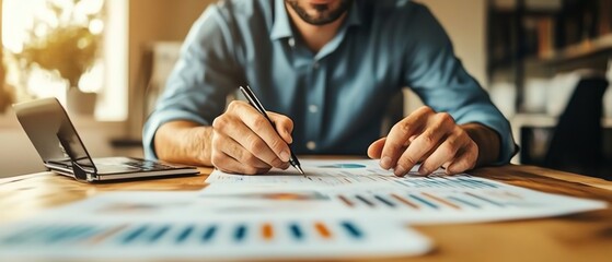 Poster - A businessman using global internet connections for finance and banking, analyzing big data through digital links to enhance business and digital marketing strategies
