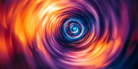 Poster - A bright orange and purple circular pattern with an inner blue spiral, creating the illusion of movement in a blurred background