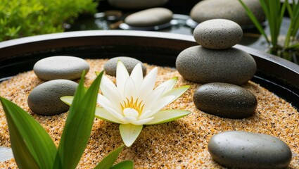 Wall Mural - Spa stones, orchids, and pebbles create a zen-like balance of beauty and nature