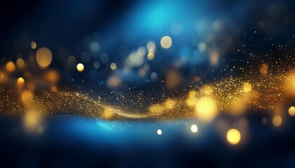 blue glow with gold particle abstract bokeh background