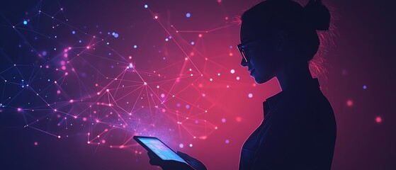 Poster - A man using a smartphone or tablet for business, digital marketing, and finance, accessing online networks and big data for smarter, more efficient operations