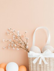 Aufkleber - Sporty Easter Basket with Fitness Gear and Festive Accents on Pastel Background