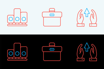 Poster - Set line Growth chart and progress, Ranking star and Briefcase icon. Vector