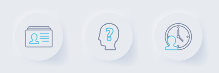 Poster - Set line Time Management, Head with question mark and Resume icon. Vector