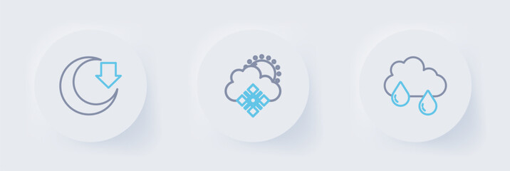 Poster - Set line Cloud with rain, snow and sun and Moon icon. Vector
