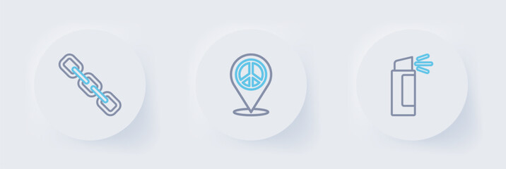 Poster - Set line Pepper spray, Location peace and Chain link icon. Vector
