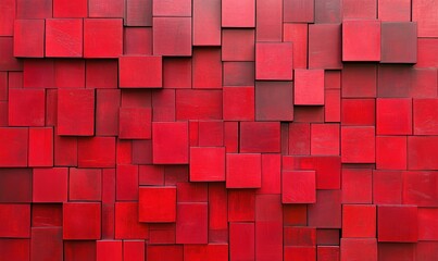 Poster - Red textured wall composed of various sized blocks, creating a vibrant and dynamic visual effect.