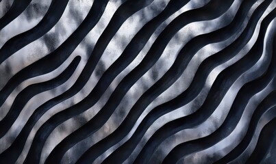 Poster - Wavy abstract pattern in black and silver tones, flowing lines create dynamic texture and depth, modern design aesthetic