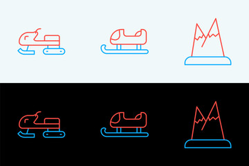 Poster - Set line Mountains, Snowmobile and Sled icon. Vector