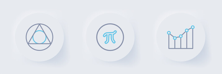 Poster - Set line Graph, schedule, chart, diagram, Pi symbol and Triangle math icon. Vector