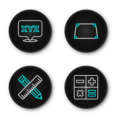 Poster - Set line Calculator, Crossed ruler and pencil, Acute trapezoid shape and XYZ Coordinate system icon. Vector