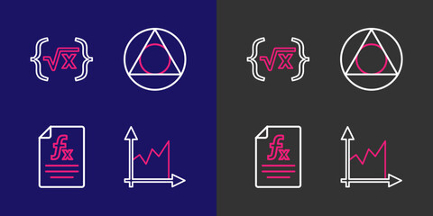 Poster - Set line Graph, schedule, chart, diagram, Function mathematical symbol, Triangle and Square root of x glyph icon. Vector