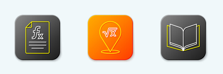 Poster - Set line Function mathematical symbol, Square root of x glyph and Open book icon. Vector